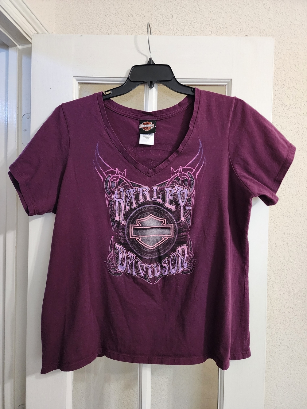 Harley Davidson Woodlands TX V Neck Tee Purple Pink 1X Biker